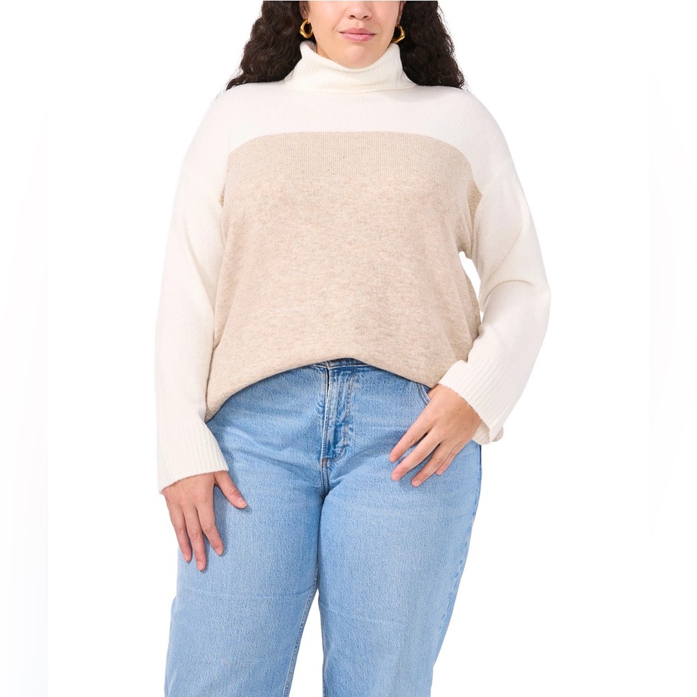 NWT Vince Camuto Color Block Knit Cowl Mock Neck Dropped Long Sleeve Sweater